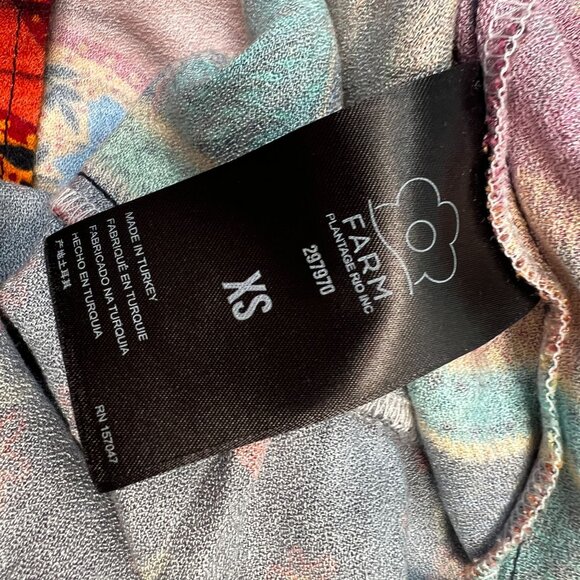 Farm Rio Mixed Patchwork Midi Dress Boho Floral Long Sleeve Tie Waist XS - Picture 15 of 16